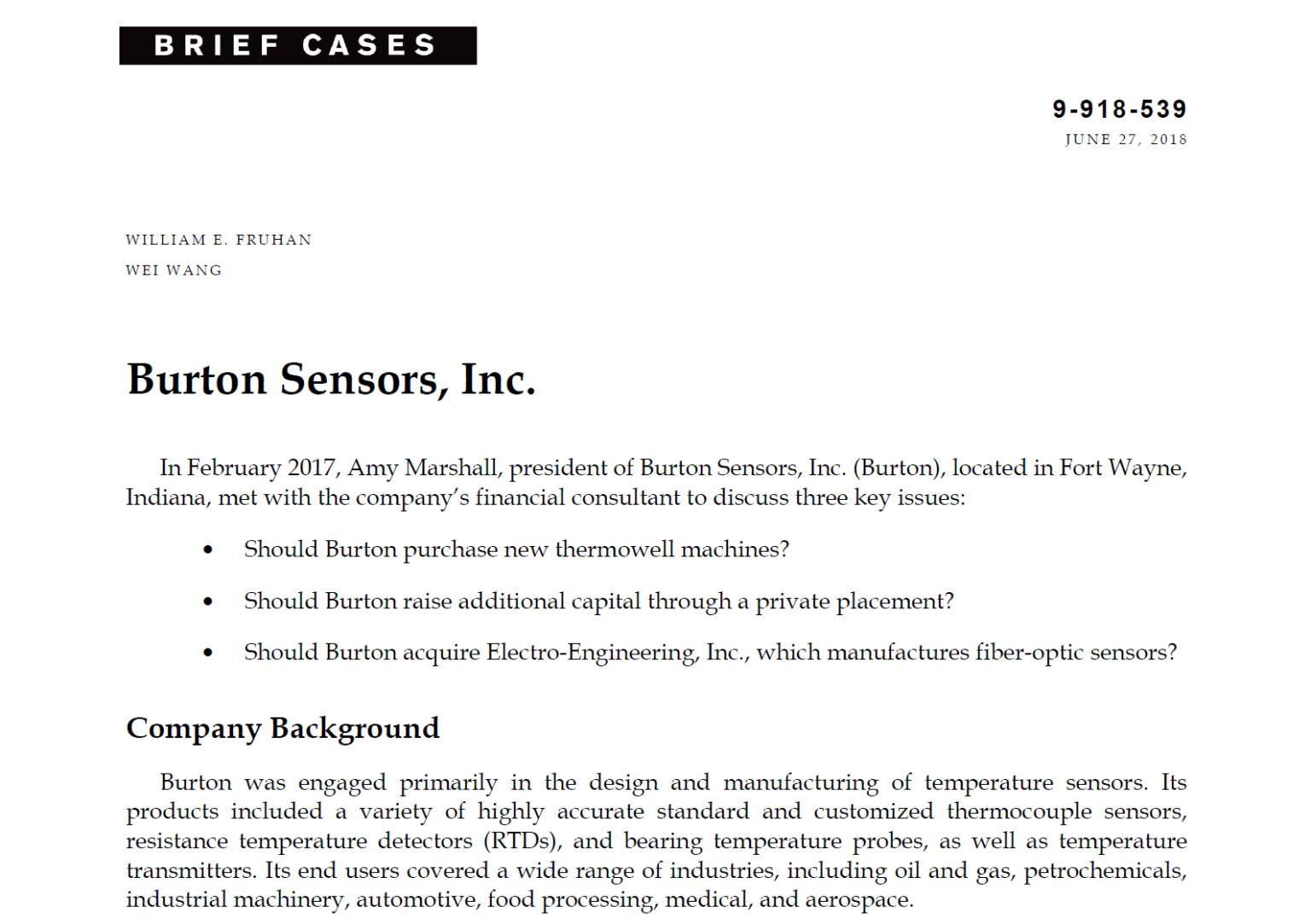 Burton Sensors Case and Corporate Finance Edward Bodmer Project and